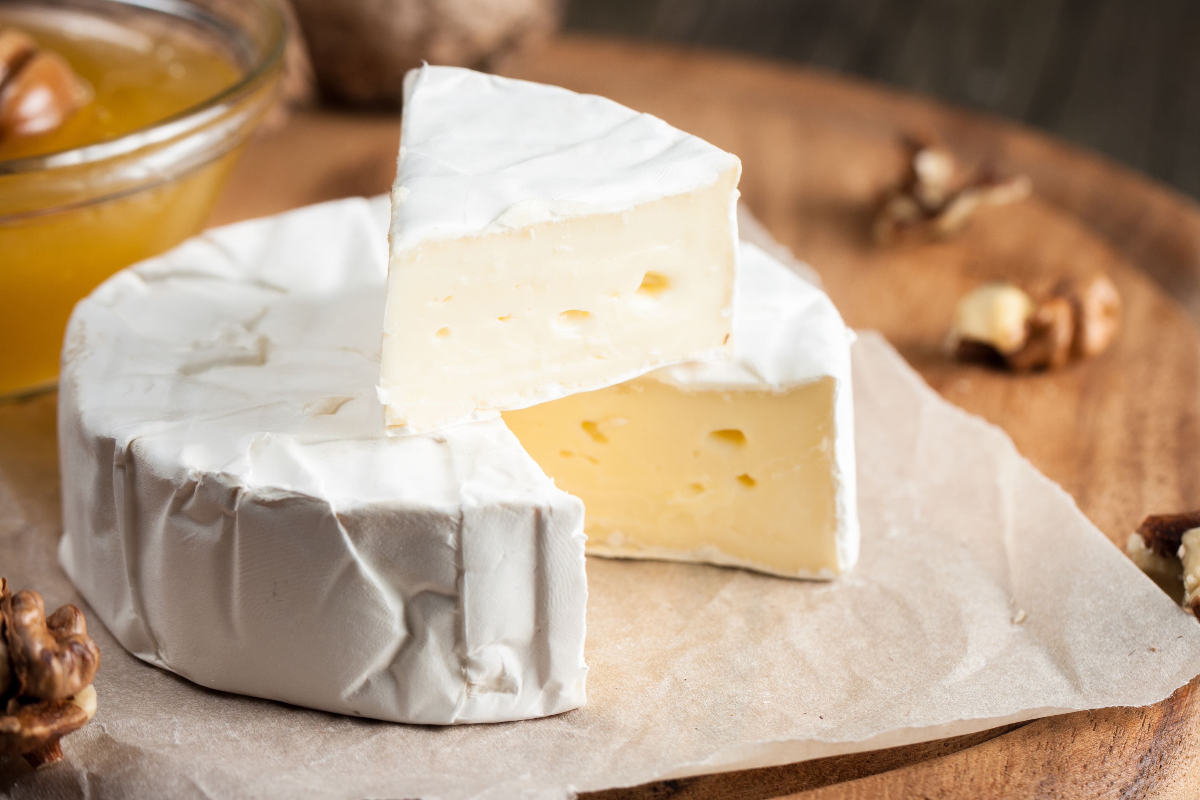 Camembert cheese made with white mold